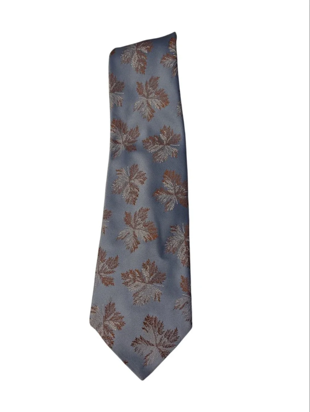 70s Vintage Blue Brown Embroidered Leaf Design Men's Tie